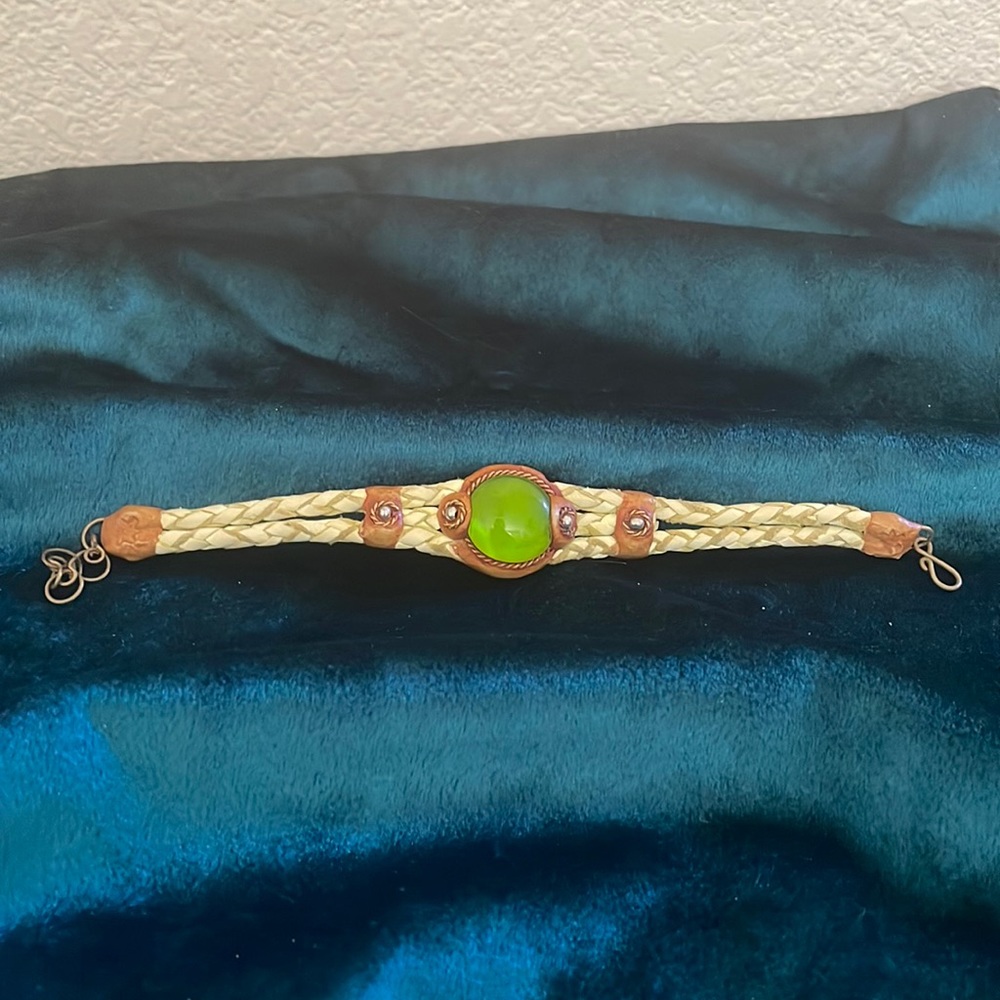 Glass Bead Braided Leather Bracelet